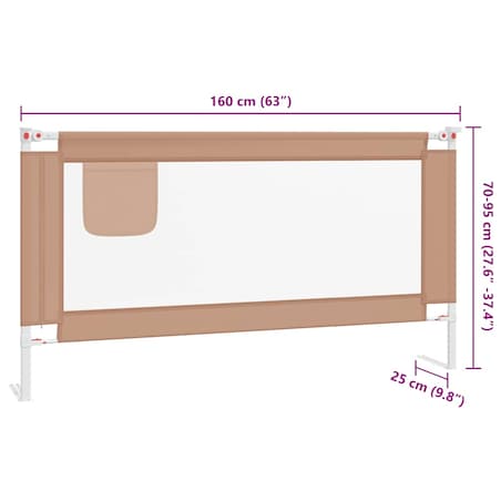 vidaXL Barierka do łóżeczka dziecięcego, taupe, 160x25 cm, tkanina