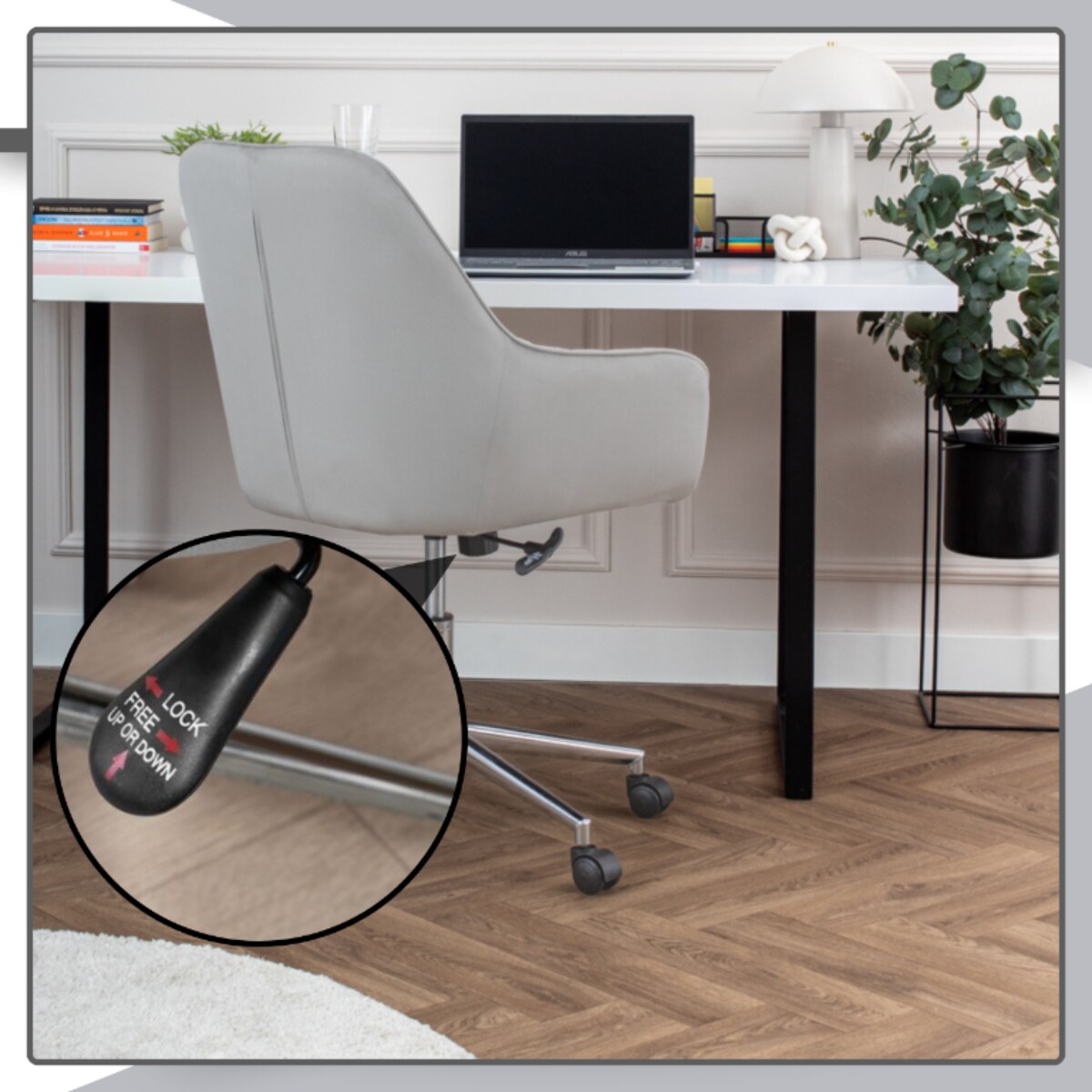 Krzesło biurowe fotel obrotowy welurowy szary do biurka toaletki