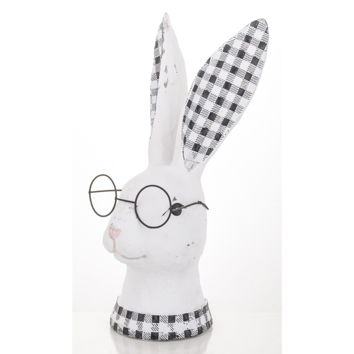 Figurka ceramiczna - popiersie króliczka w okularach i uszkach w kratkę