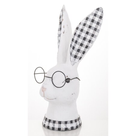 Figurka ceramiczna - popiersie króliczka w okularach i uszkach w kratkę