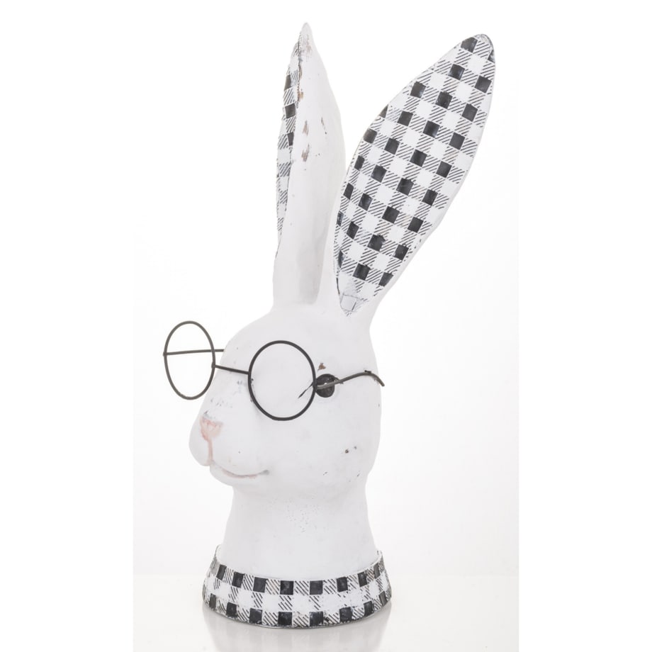 Figurka ceramiczna - popiersie króliczka w okularach i uszkach w kratkę
