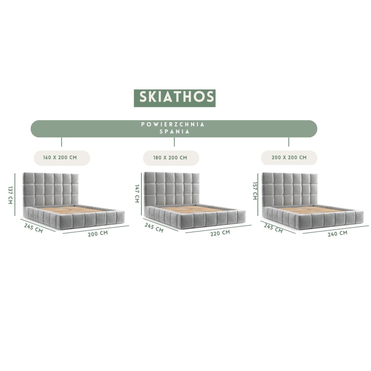 Łóżko tapicerowane SKIATHOS 160x200 z pojemnikiem, Jasny Szary, tkanina Modesto 481