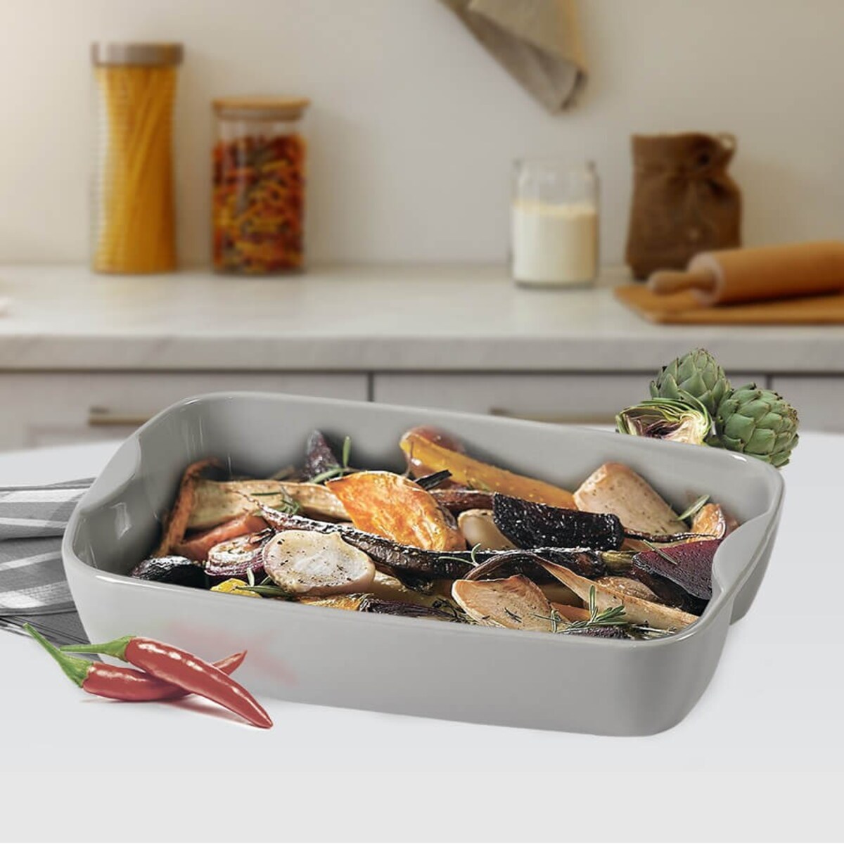 Prostokątna brytfanna do pieczenia zapiekania do piekarnika szara 28.5cm MAESTRO MR-21243-63