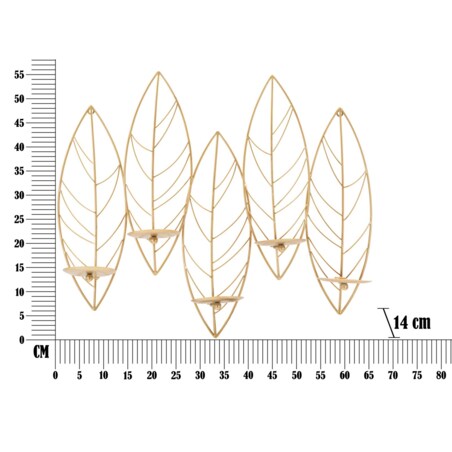 Świecznik ścienny Leaf, 66 x 14 x 56 cm, dekoracyjny uchwyt na świecę, złoty, żelazo, styl glamour, Mauro Ferretti