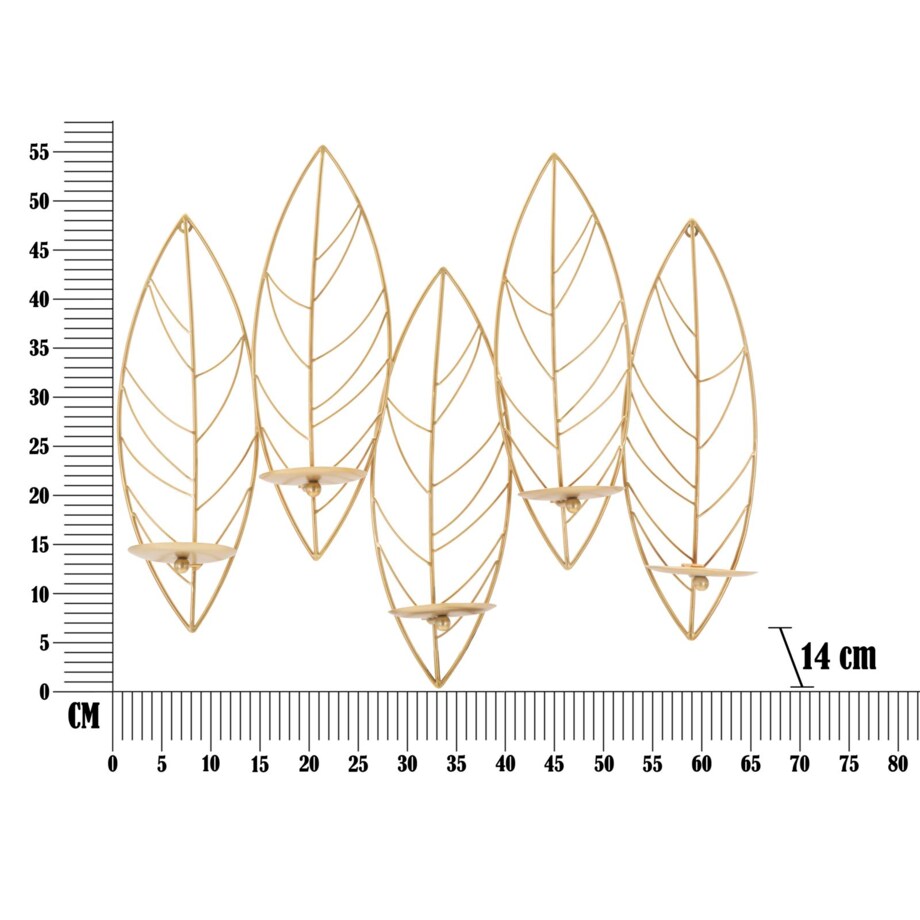 Świecznik ścienny Leaf, 66 x 14 x 56 cm, dekoracyjny uchwyt na świecę, złoty, żelazo, styl glamour, Mauro Ferretti