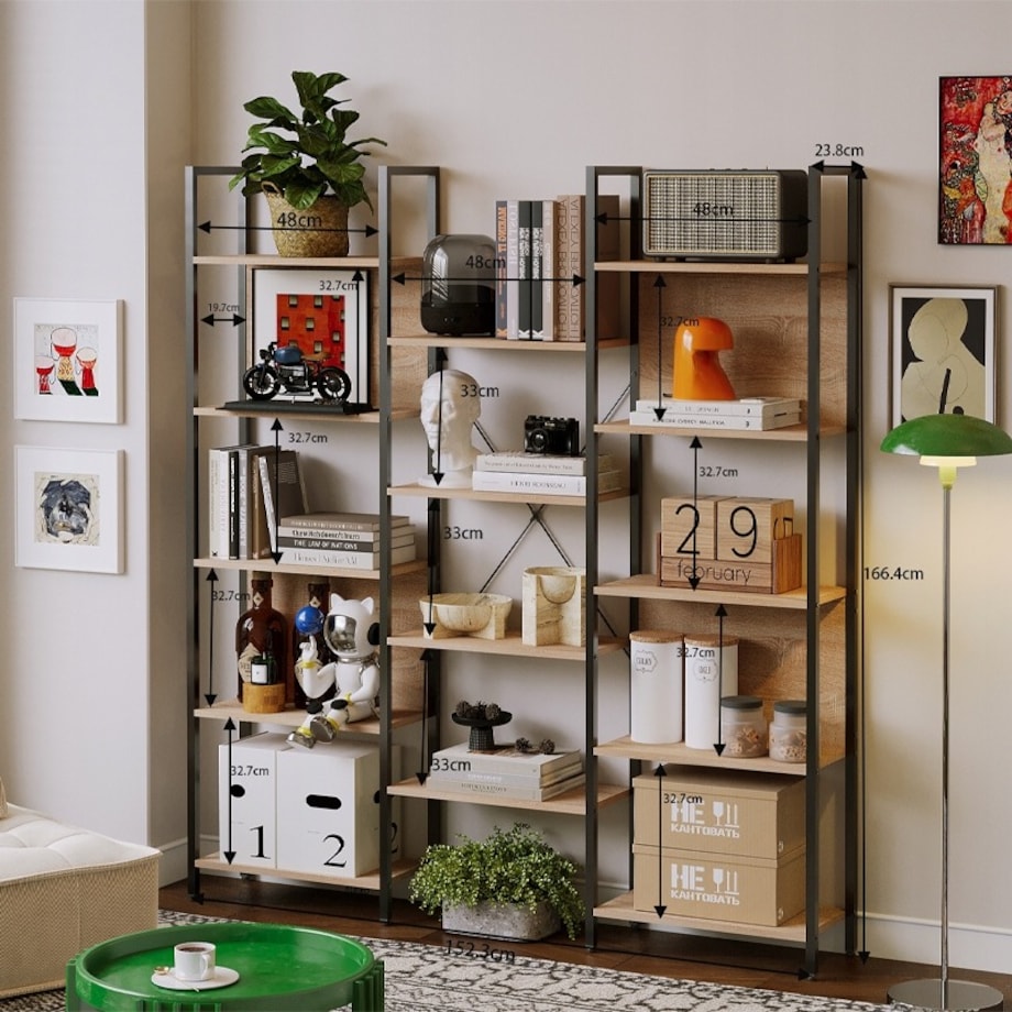 Regał Industrialny Stojący Jasny Brąz Loft Na Książki Pojemny 166 Cm