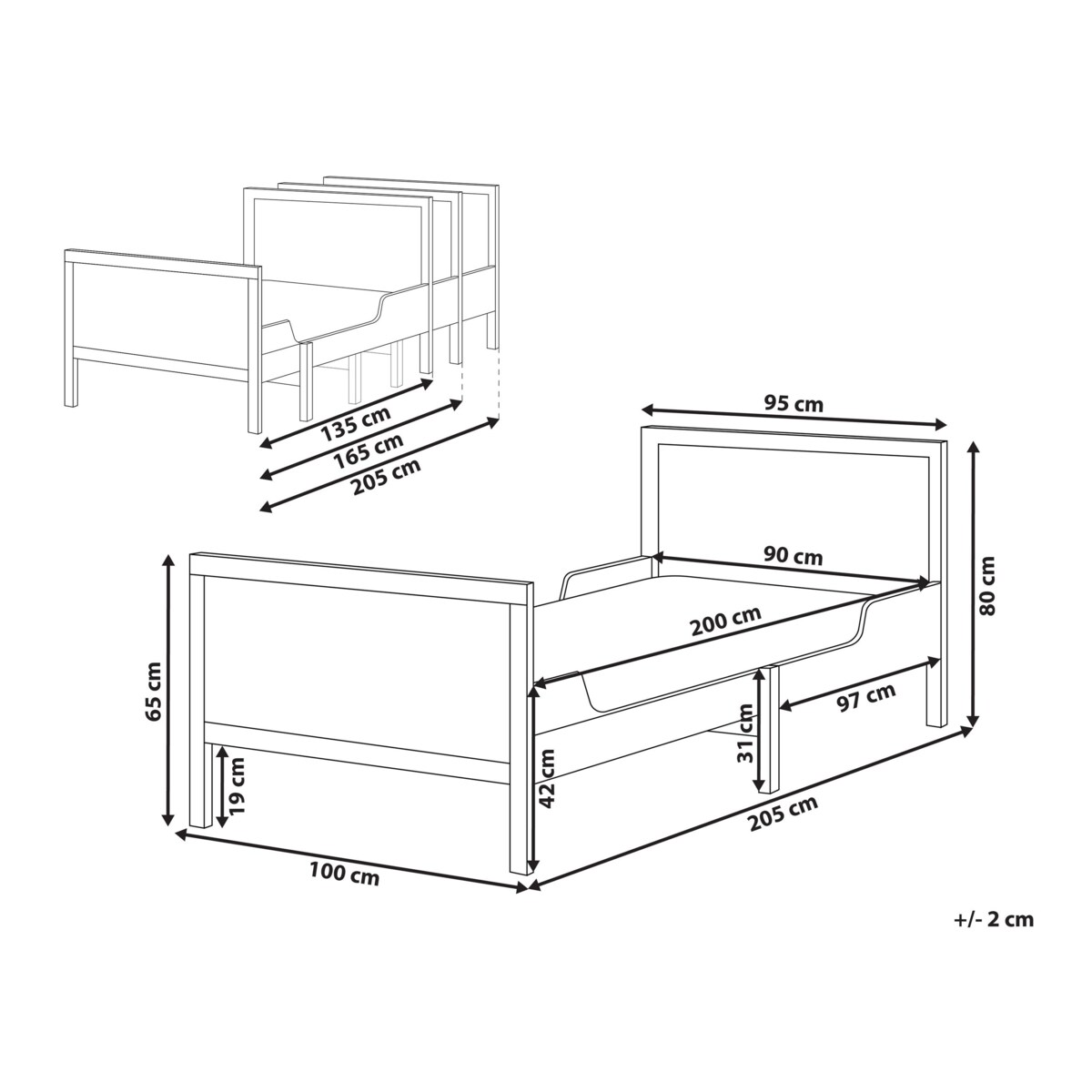 Rozsuwane łóżko dziecięce Drewno sosnowe MONTIGNY 90 x 200 cm Jasne drewno