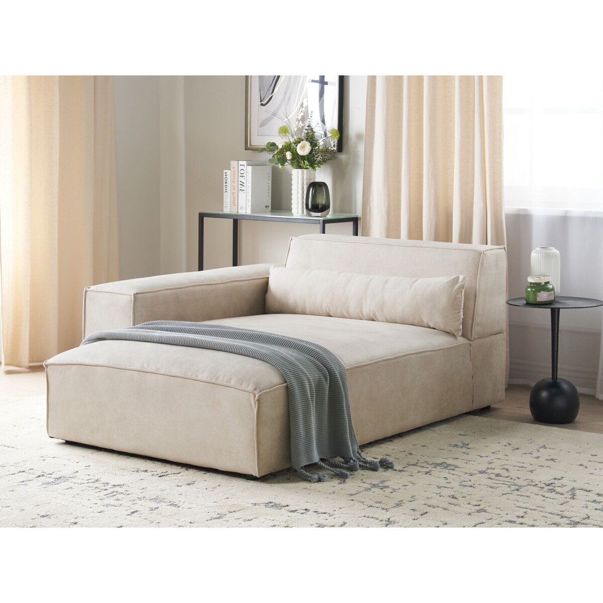 Szezlong welurowy prawostronny beżowy HELLNAR