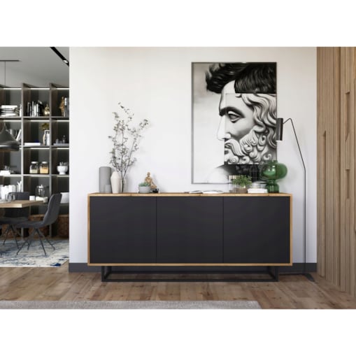 Komoda Loft Szafka RTV Industrialna Dąb Wotan Czarny MAT 168 cm