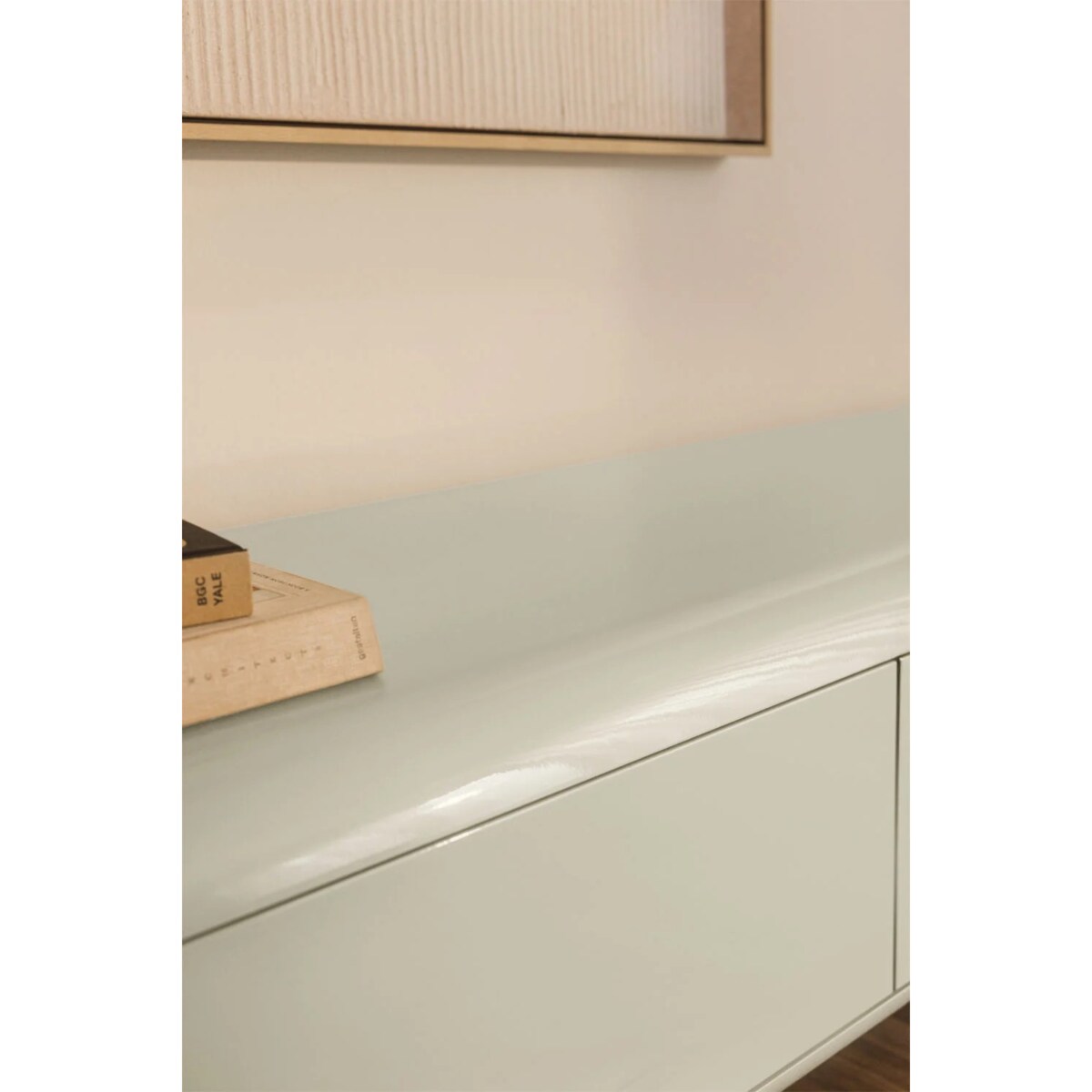 Komoda RTV z MDF błyszcząca Alazne 180x40 cm miętowa