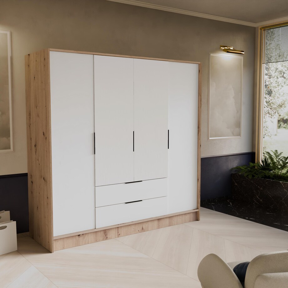 Szafa NIKOLA 200 z regulowanymi półkami, proste fronty- sonoma+biały front