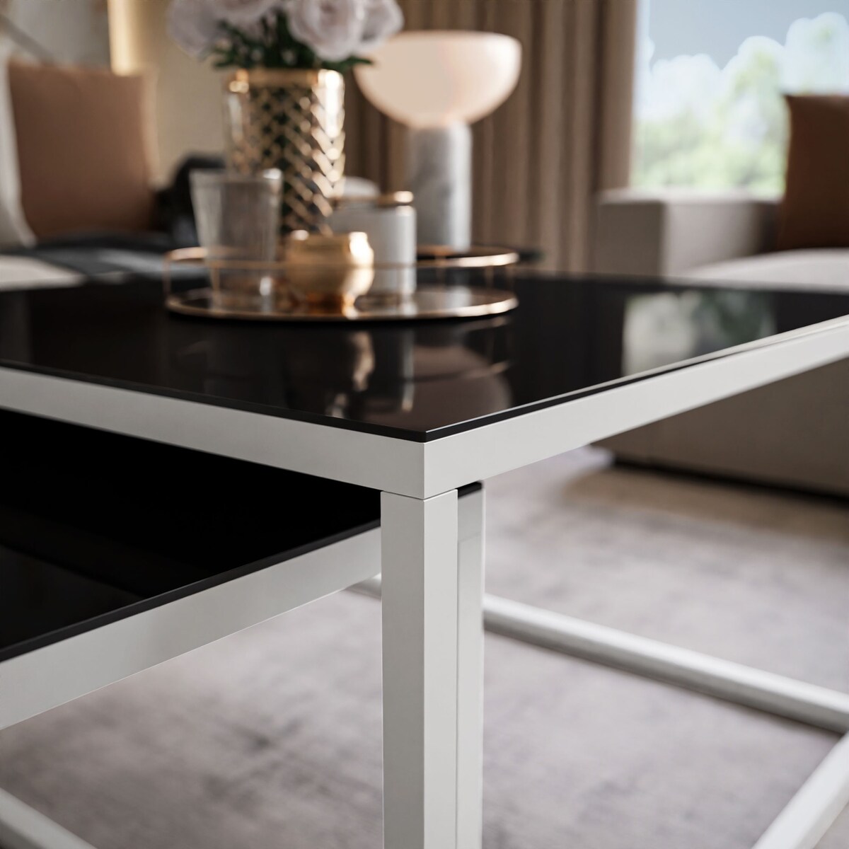 Okrągły kawowy YOSHI 2w1 biały czarne szkło 35/41 cm