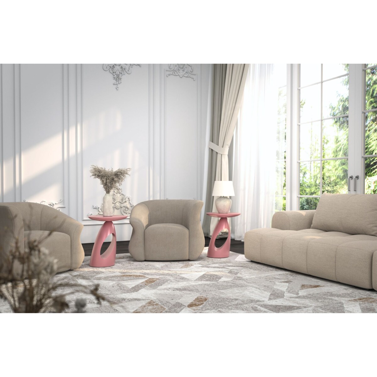 Stolik drewniany różne kolory Island, kolor pudrowy róż