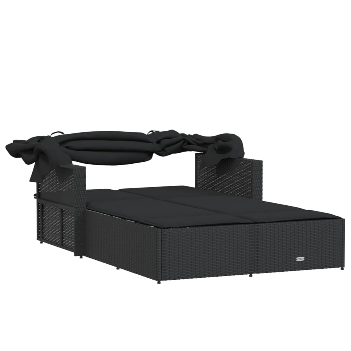 vidaXL Podwójna leżanka z zadaszeniem i poduszkami, czarna, polirattan