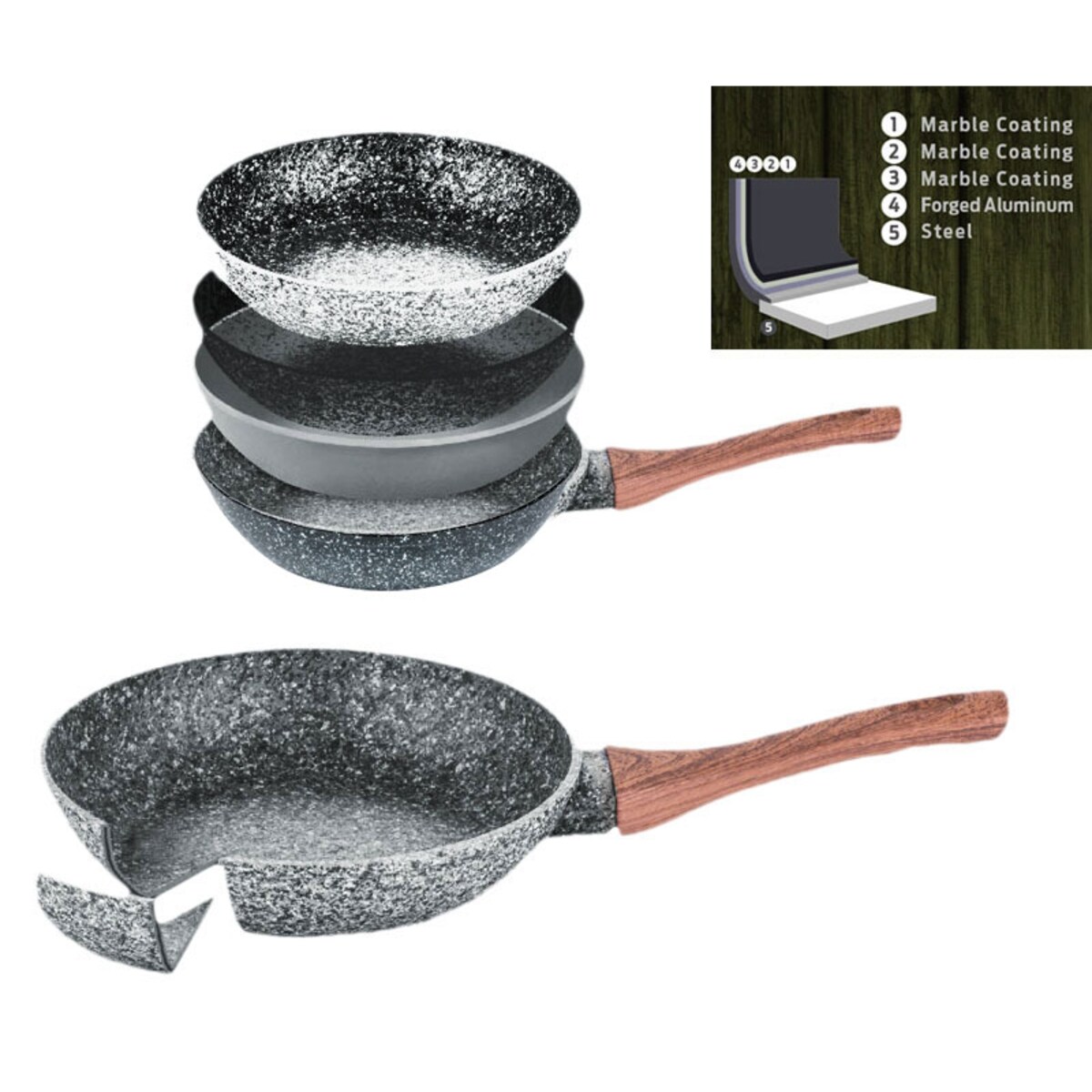 Patelnia wok z pokrywką 24cm indukcja gaz KINGHOFF granit wood