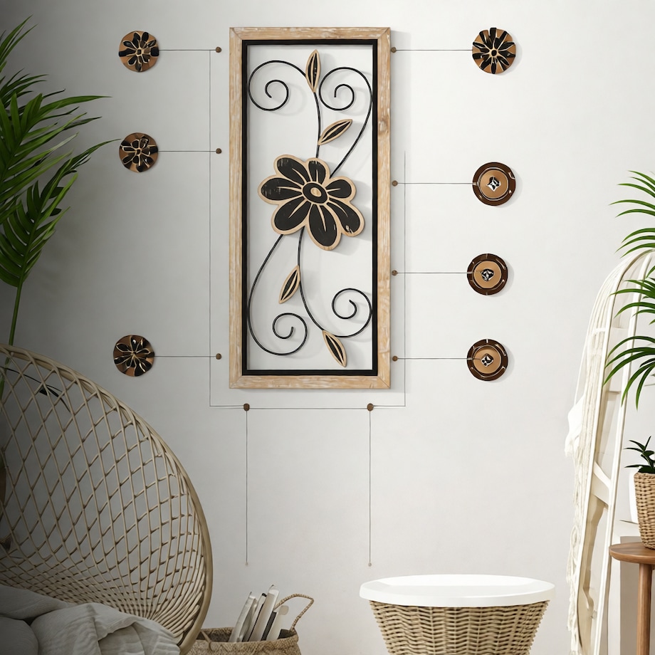 Dekoracja ścienna Koman - A, kolor brązowy i czarny, żelazo i płyta MDF, 26 x 60 cm, do salonu i przedpokoju, Mauro Ferretti