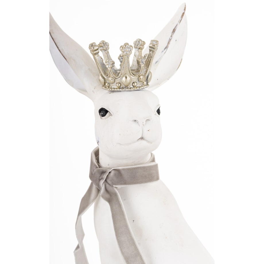 Figurka - biały królik z koroną 37x15x19 cm REGO-2 z aksamitką