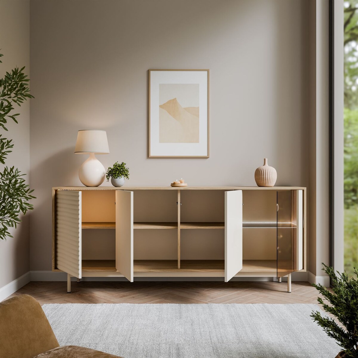 Komoda FLORENCE 3D1W z oświetleniem LED, dąb olejowany / kaszmir