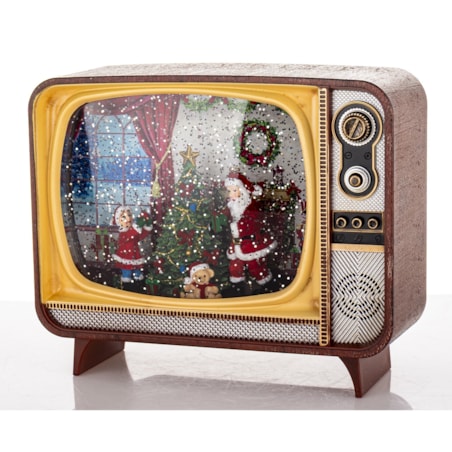 Dekoracja świąteczna - Telewizor z Mikołajem i choinką 17x21x12 cm LED i pozytywką