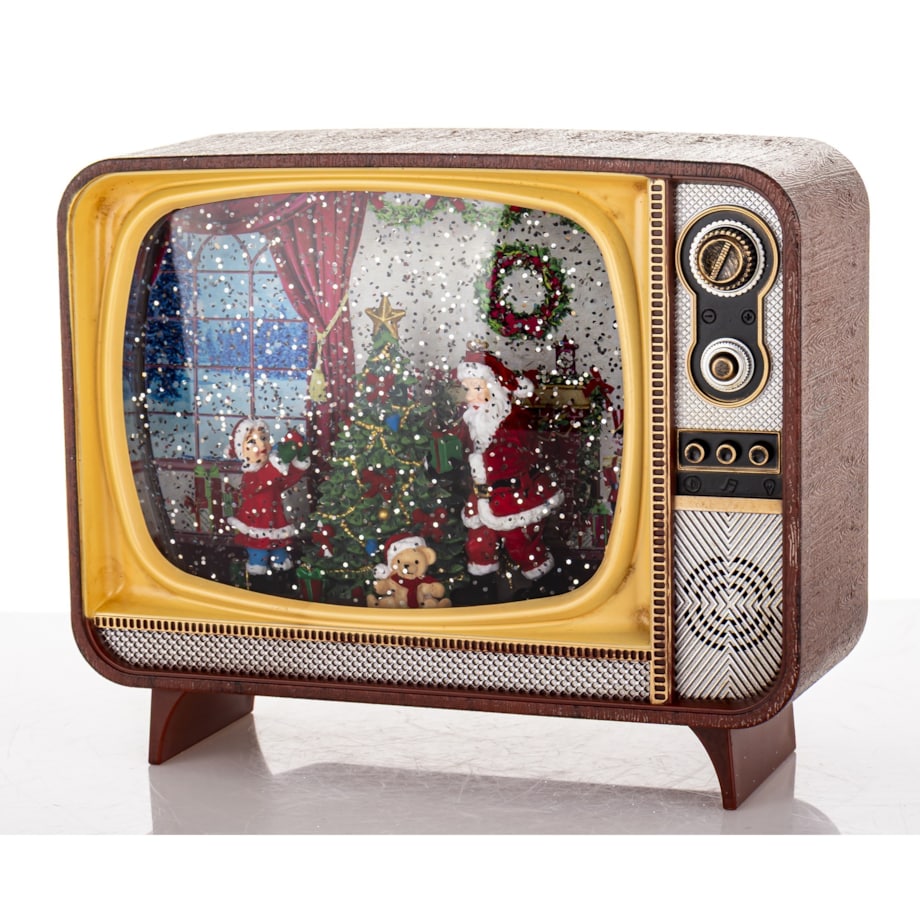 Dekoracja świąteczna - Telewizor z Mikołajem i choinką 17x21x12 cm LED i pozytywką