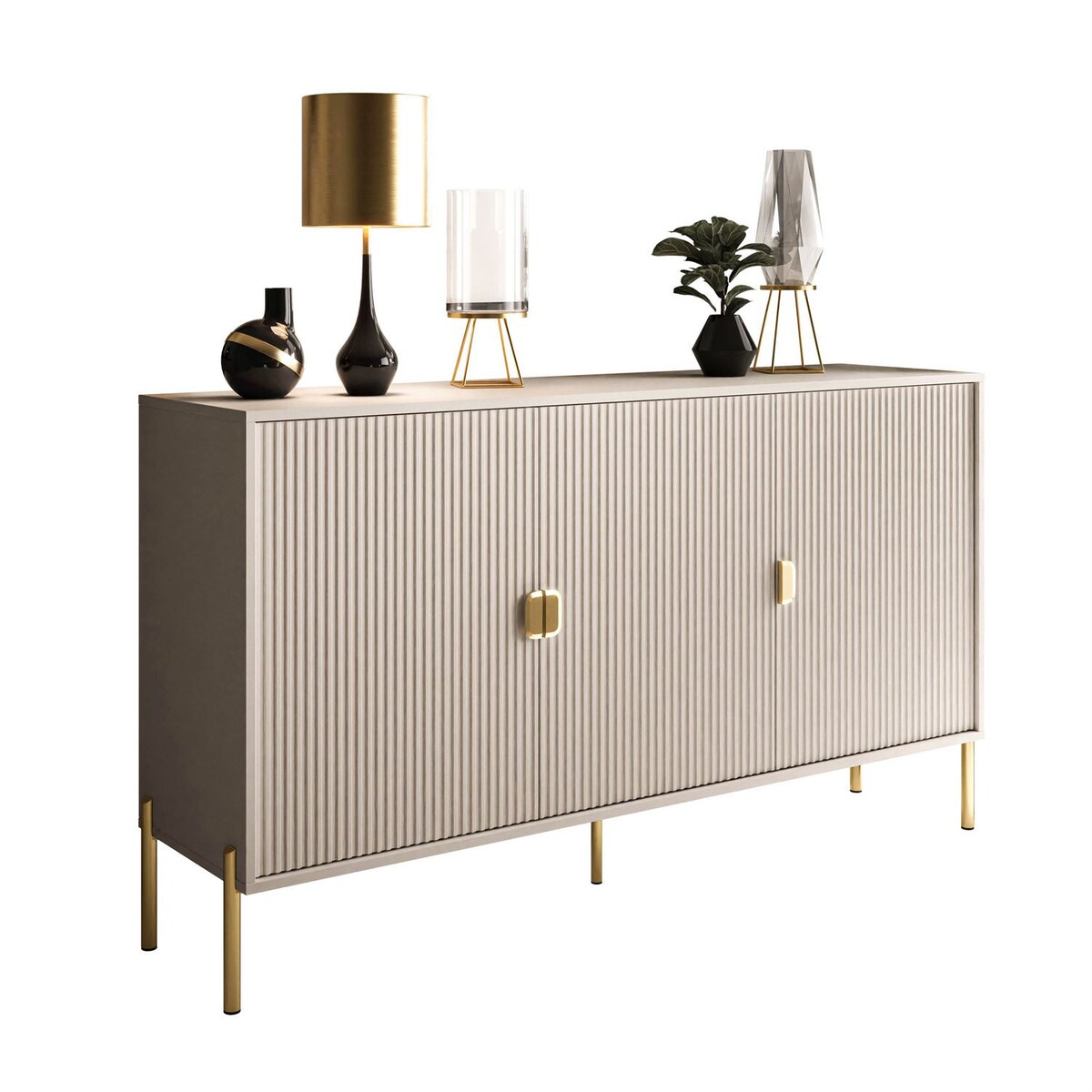 Komoda trzydrzwiowa DALIA 3D, kaszmir, nóżki złote