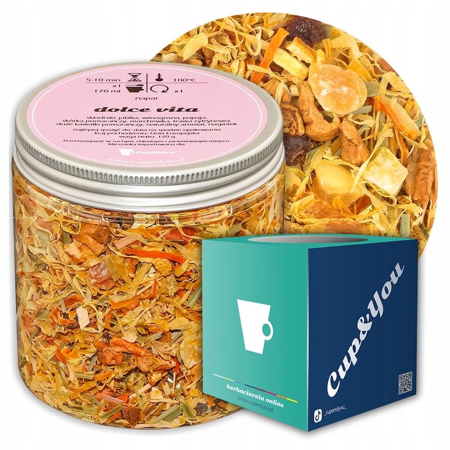 Herbata owocowa DOLCE VITA o smaku grejpfruta z pomarańczą PREMIUM Cup&You - herbata liściasta sypana mieszanka napar susz - gotowa na prezent upominek