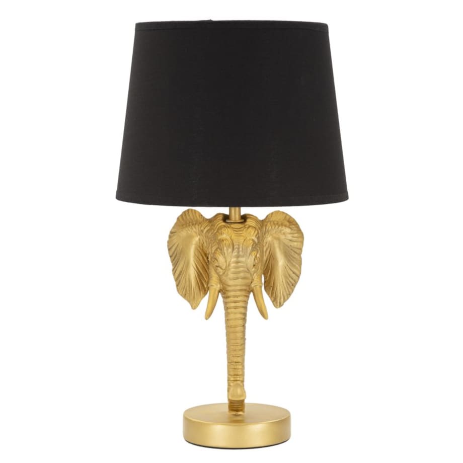 Lampa stołowa Elephant, kolor złoty i czarny, żywica syntetyczna i żelazo, 25 x 25 x 43 cm, 1 x E27, max. 40 W, motyw: słoń / słonie, Mauro Ferretti