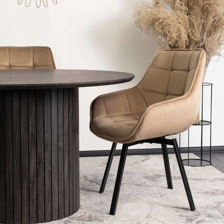 Krzesło Tapicerowane Do Jadalni Kuchni Salonu Obrotowe 360 Beżowe LUNA