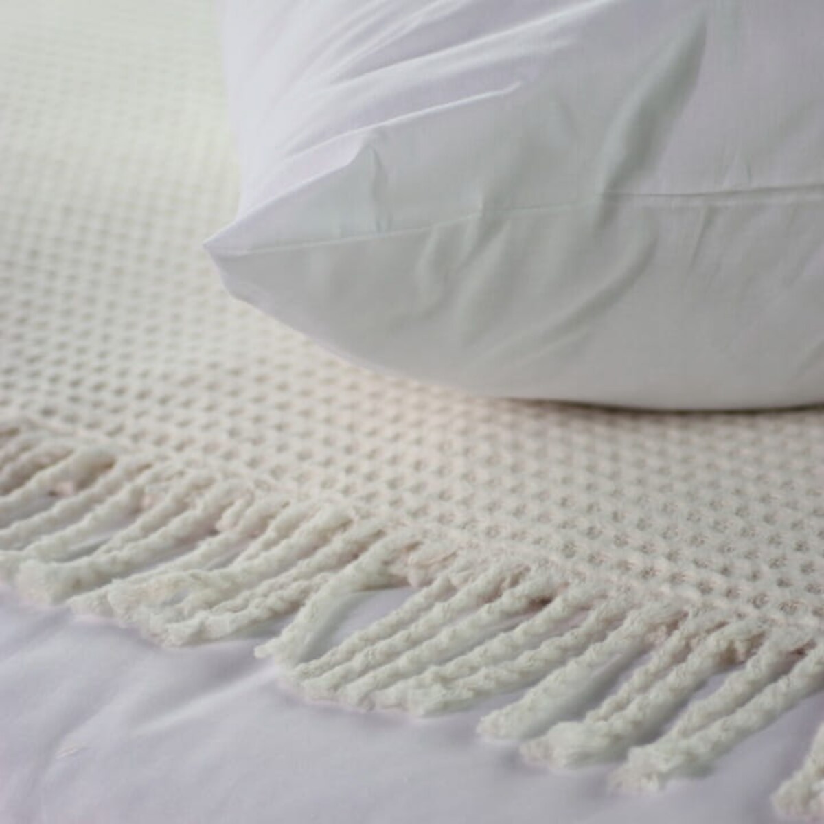 Koc Narzuta Pled miękki na Łóżko Wafel Bawełniany Naturalny 150 x 200 Ciepły