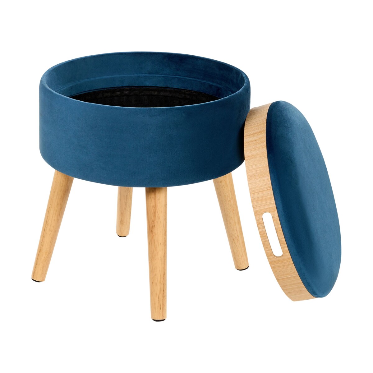 Stołek ze schowkiem welurowy niebieski NEELY
