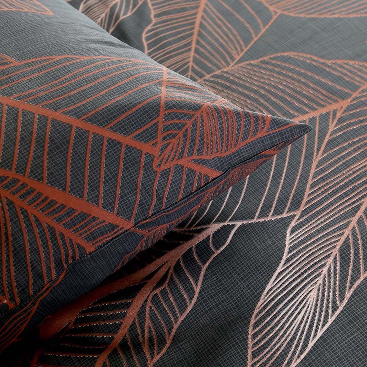 Pościel bawełniana 140x200 Carmela ciemno szara w miedziane liście, Cottonlove