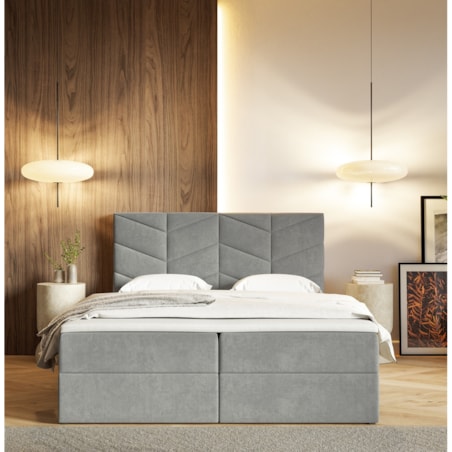 Łóżko kontynentalne G3 do sypialni 180x200 z pojemnikiem i materacem- szare