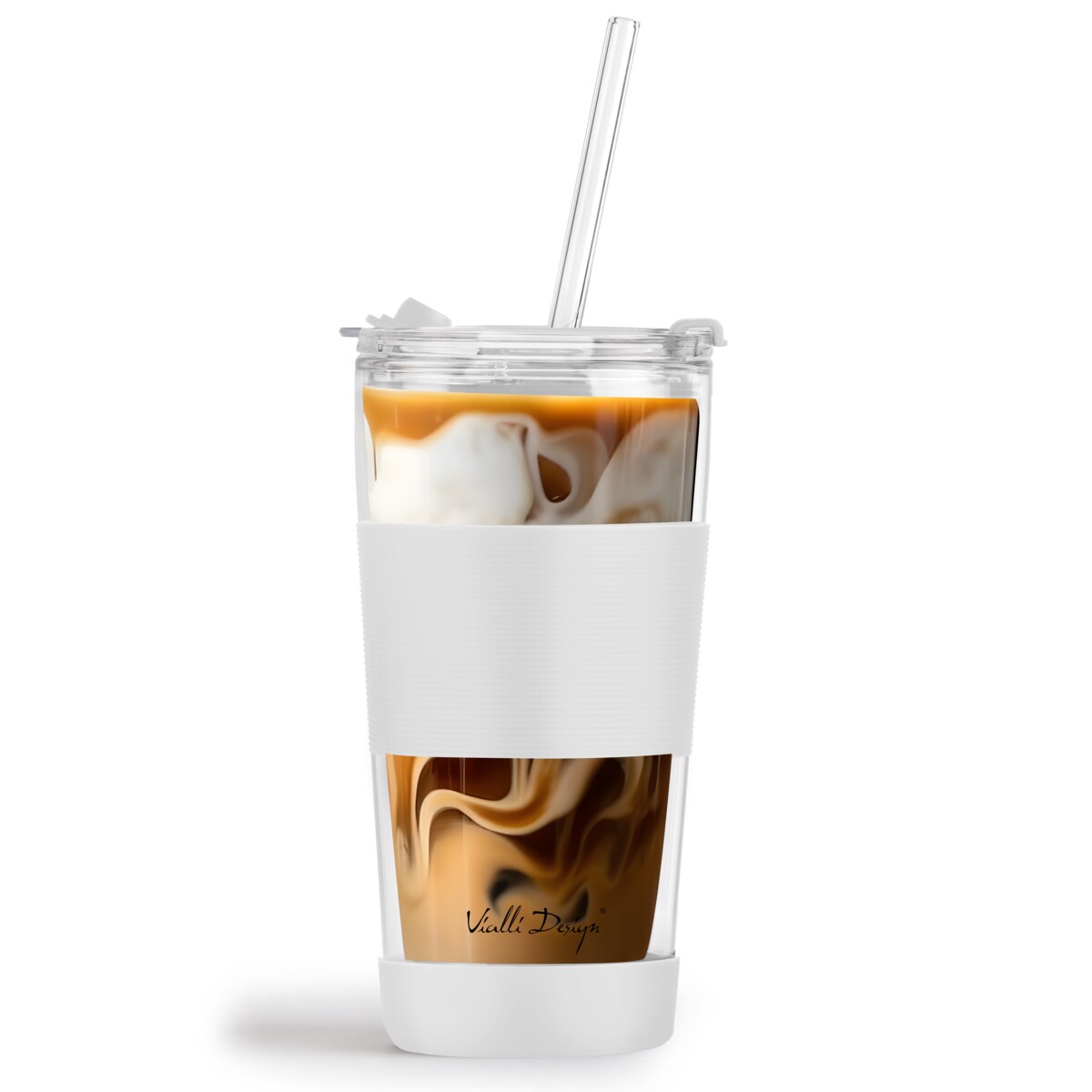 Kubek termiczny szklany ze słomką 600 ml biały Fuori 30404