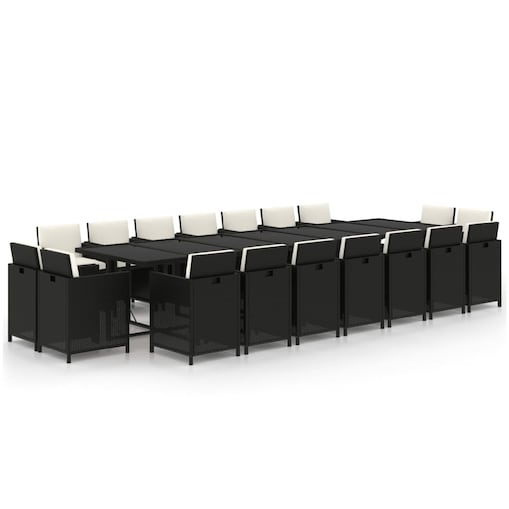 vidaXL 19-cz. zestaw mebli ogrodowych z poduszkami, polirattan, czarny