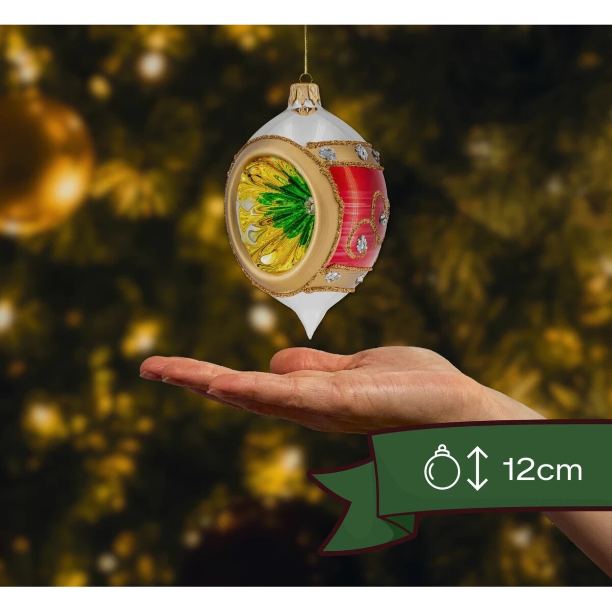 Zestaw 6 szt.: Bombka reflektor cytrynka: srebrna z czerwonym pasem