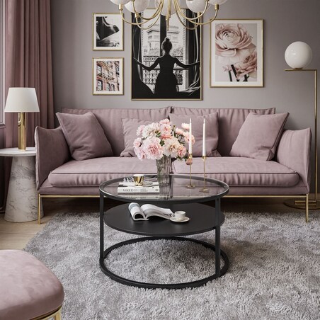 Stolik kawowy CIRI z półką czarny przeźroczyste szkło