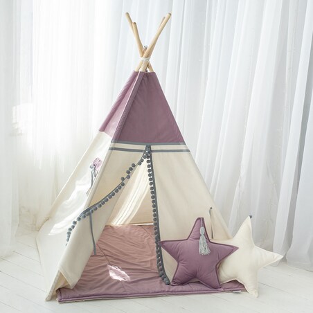Namiot tipi Pink Velvet, różowe tipi z matą i poduszkami