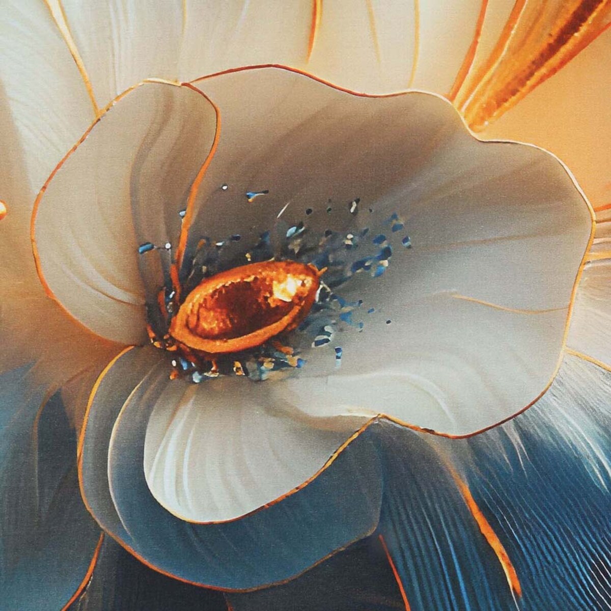 Pościel satyna bawełniana 180x200 Auroria złote kwiaty na niebieskim tle, Satynlove Premium