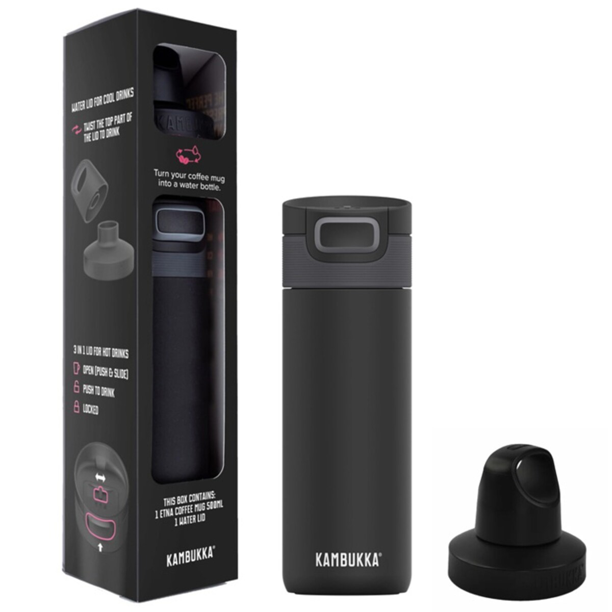 Kambukka kubek termiczny Etna 500ml matte black z dodatkową nakrętką twist