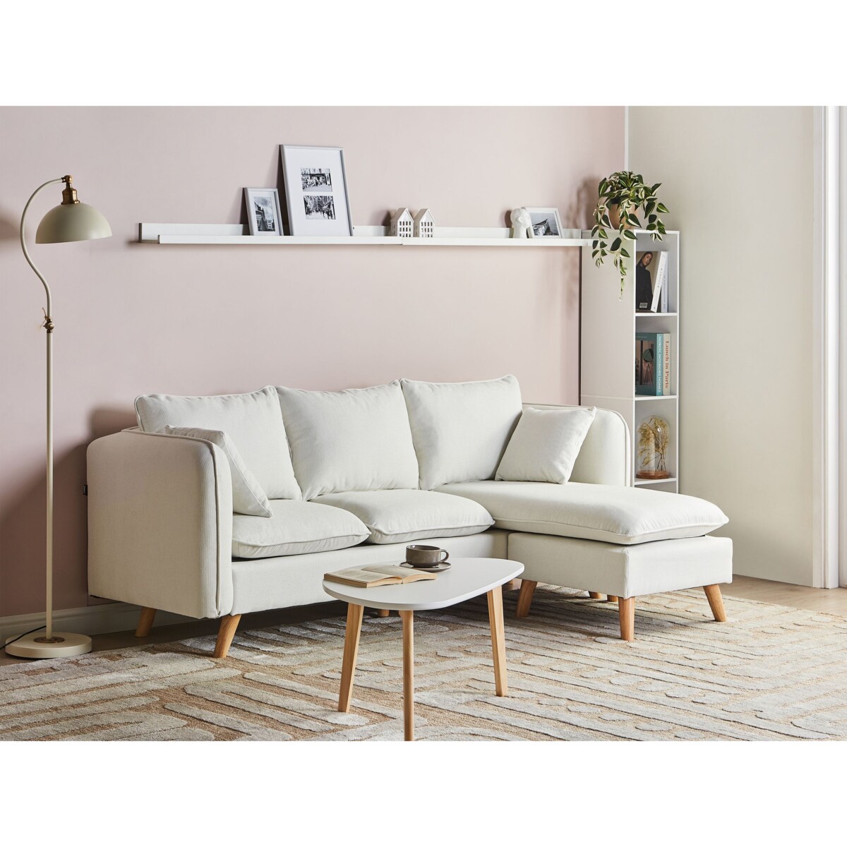 Sofa DALVIK Biały z otomaną dla 3 osób