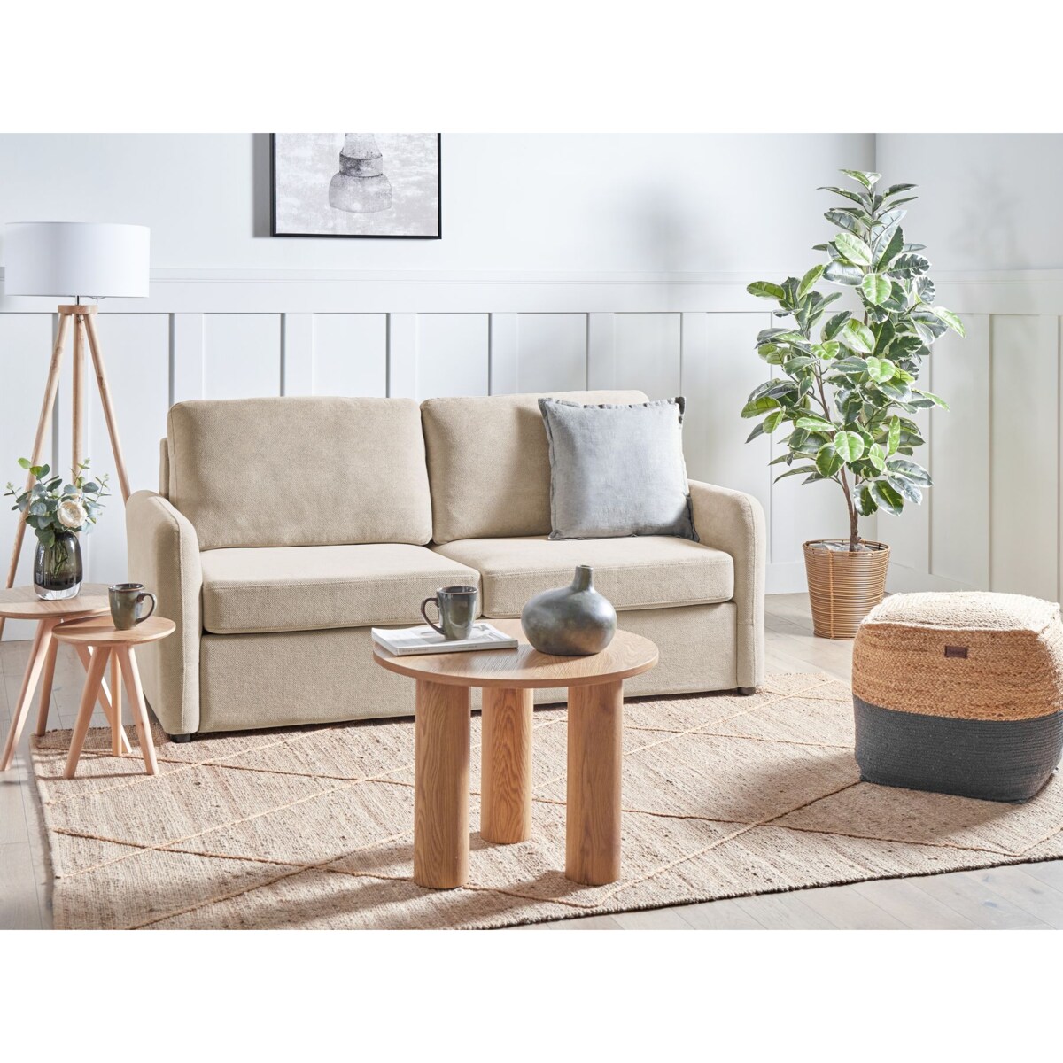 Sofa rozkładana BENNAS Beżowoszary Tkanina