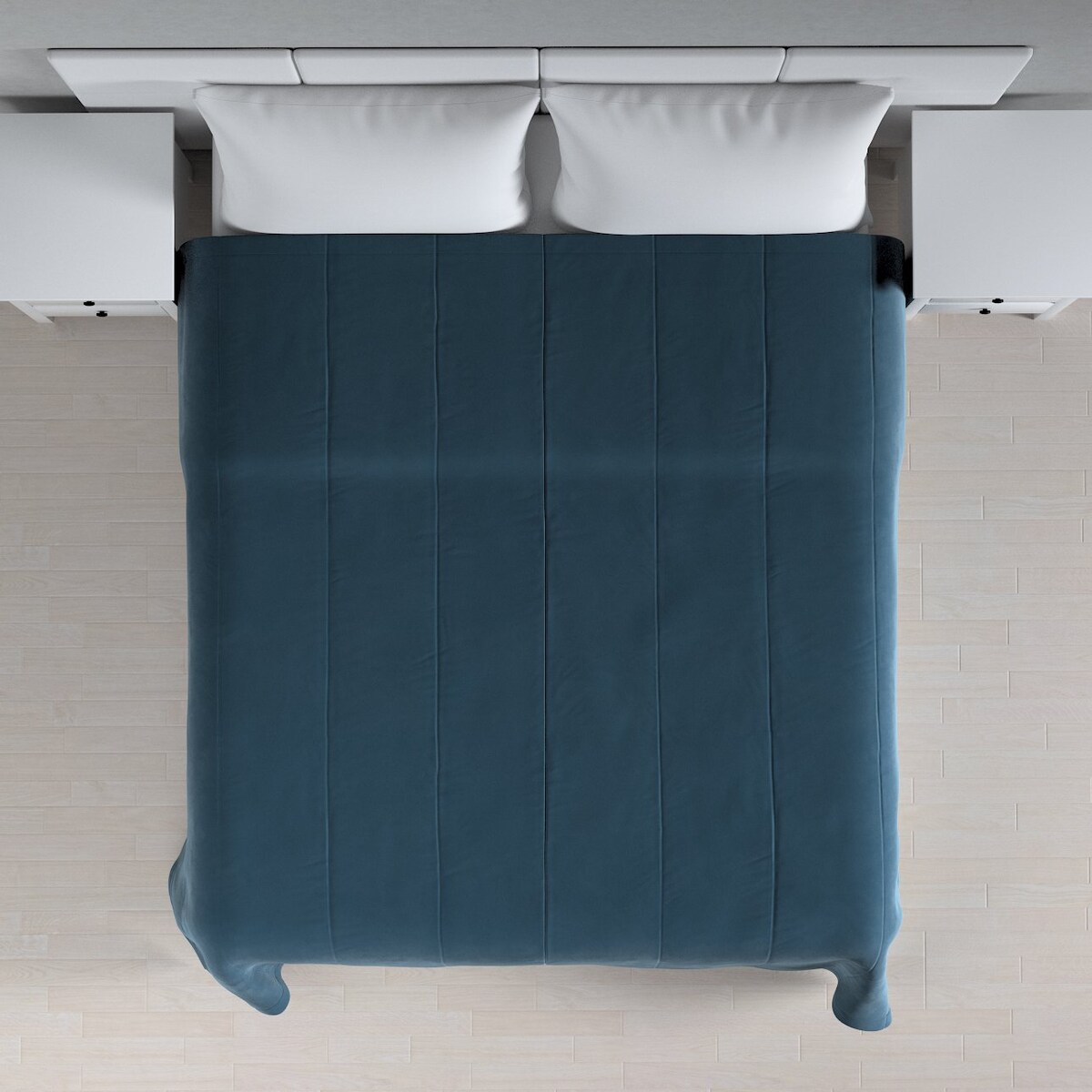 Narzuta pikowana w pasy Velvet 260x210 pruski błękit