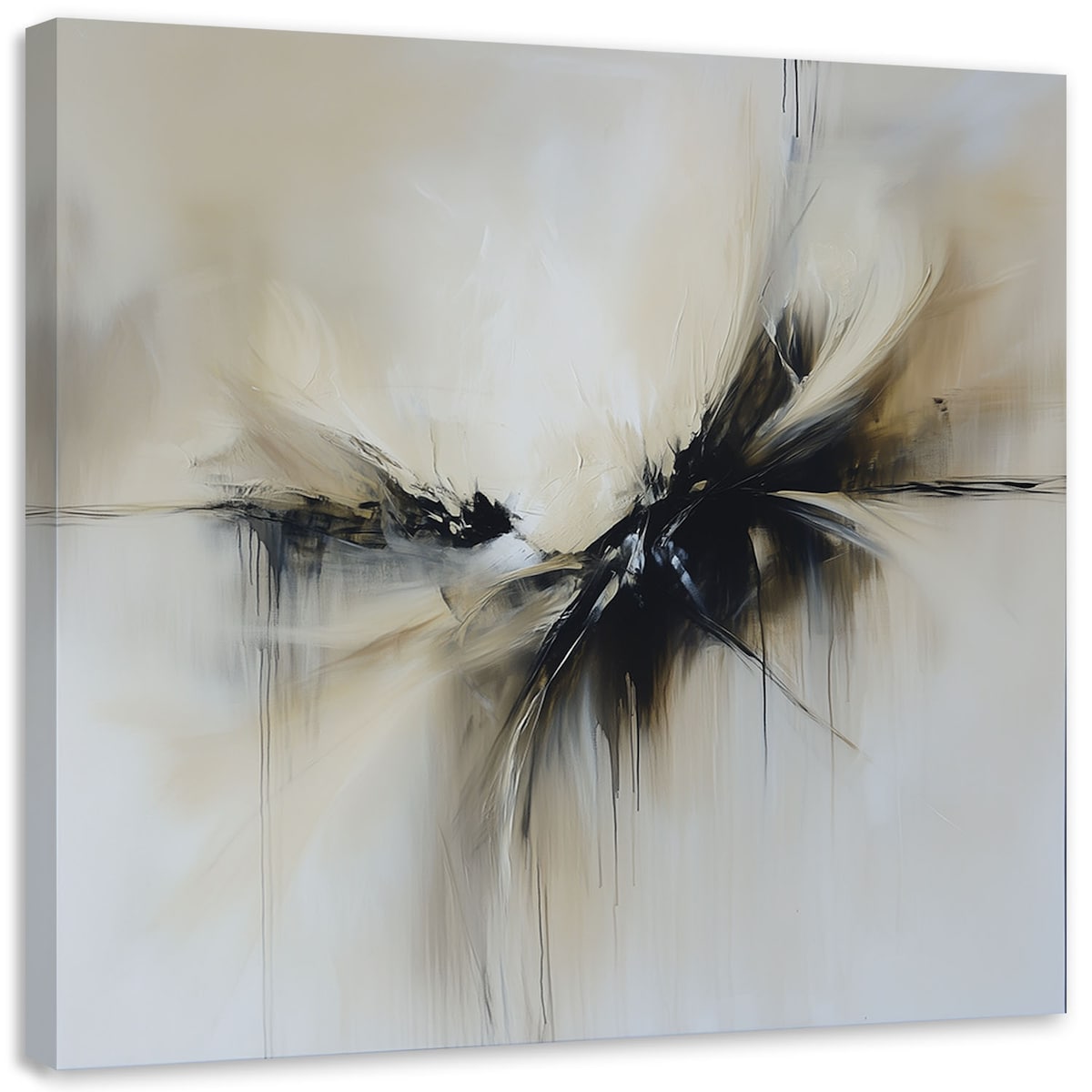 Feeby Obraz nowoczesny do salonu, Abstrakcja beżowy czarny efekt farby 30x30