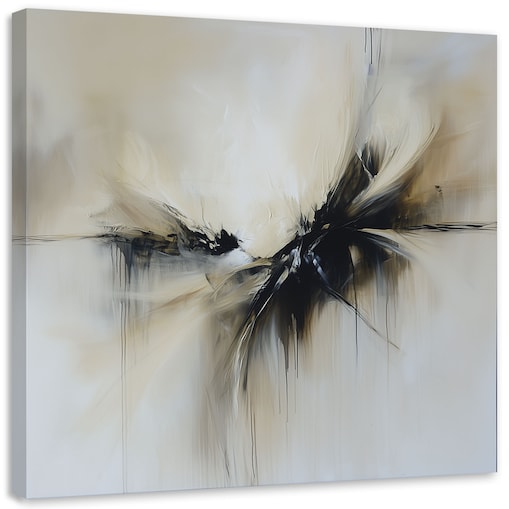 Feeby Obraz nowoczesny do salonu, Abstrakcja beżowy czarny efekt farby 30x30