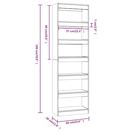 vidaXL Regał na książki/przegroda, szary dąb sonoma, 60x30x198 cm
