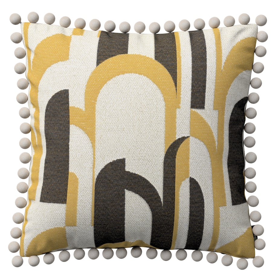 Poszewka Wera na poduszkę 45x45 czarno-żółte wzory na kremowym tle