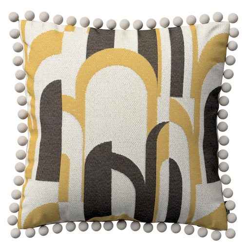 Poszewka Wera na poduszkę 45x45 czarno-żółte wzory na kremowym tle