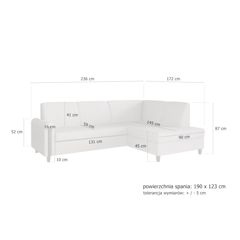 Rozkładany narożnik FLORA w tkannie bubble lewostronny- beżowy