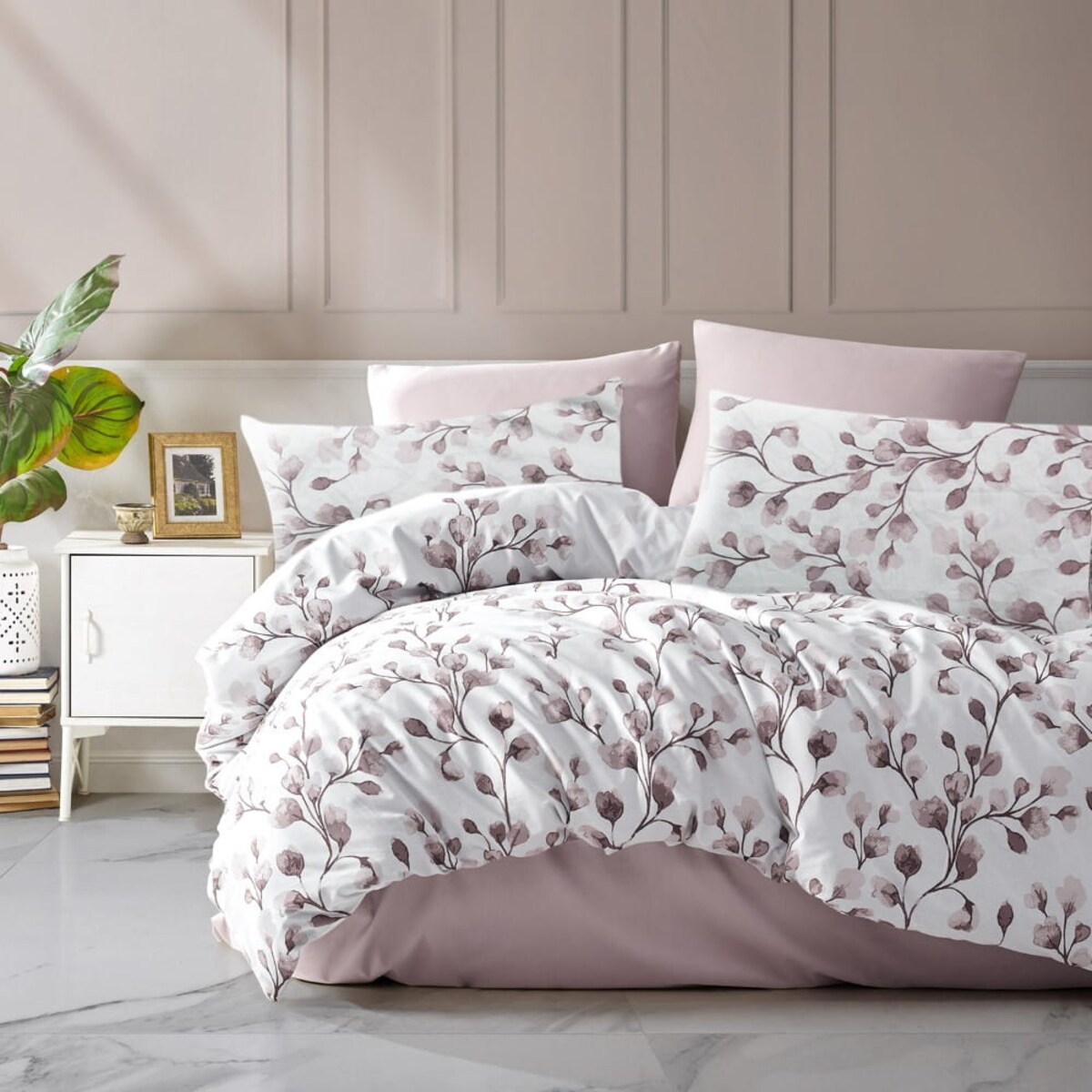 Pościel satynowa 220x200 Puha-2 w różowe kwiaty Luxury