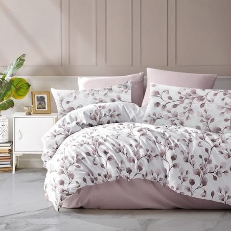 Pościel satynowa 220x200 Puha-2 w różowe kwiaty Luxury